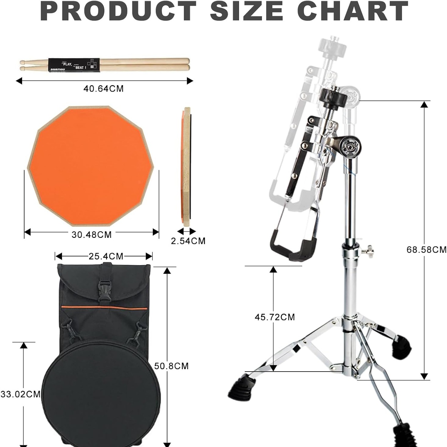 Drum Practice Pad Set with Stand, Sticks and Carry Bag: image 2