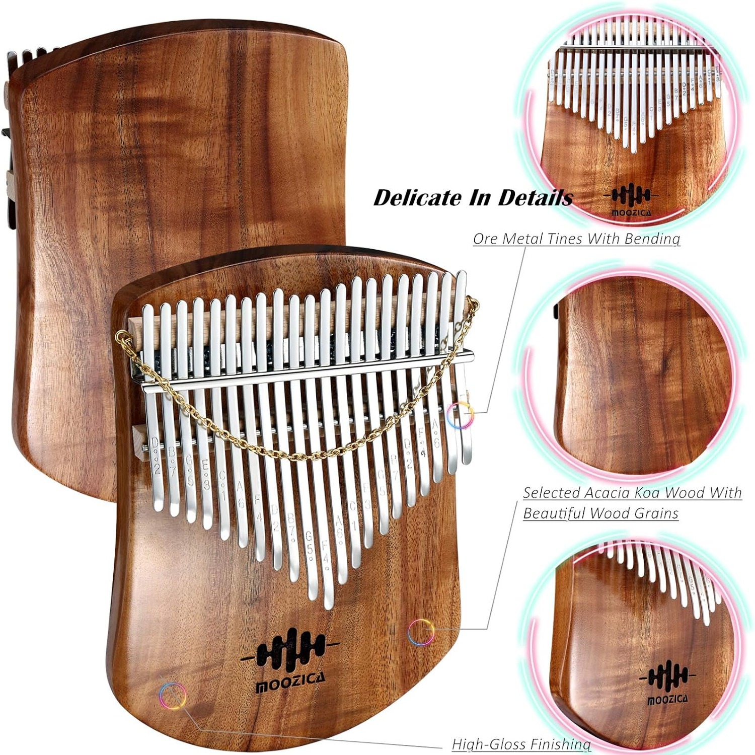 Moozica 21-Key Solid Koa Kalimba Thumb Piano: image 3
