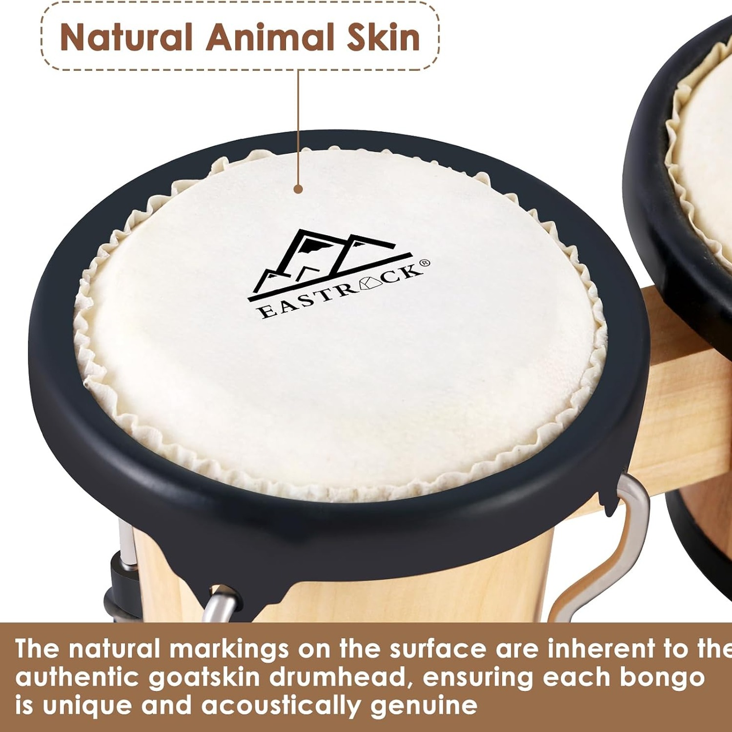 EASTROCK 4 and 5 Inch Tunable Wood Bongo Drum Set with Carry Bag: image 2