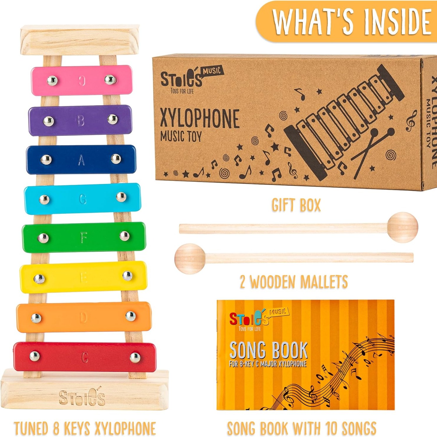 Stoie's 8-Note Rainbow Wooden Kids Xylophone with Mallets: image 3