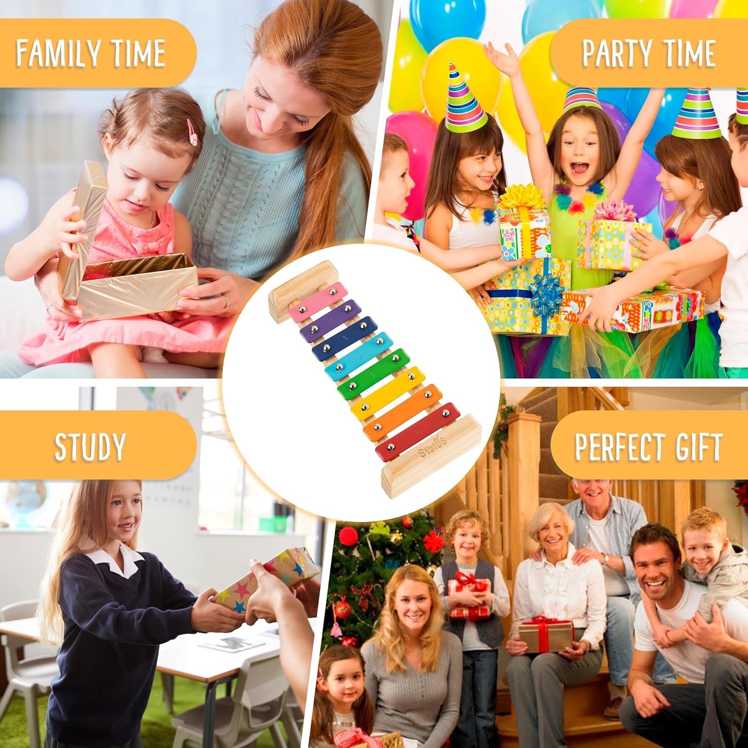 Stoie's 8-Note Rainbow Wooden Kids Xylophone with Mallets: image 6