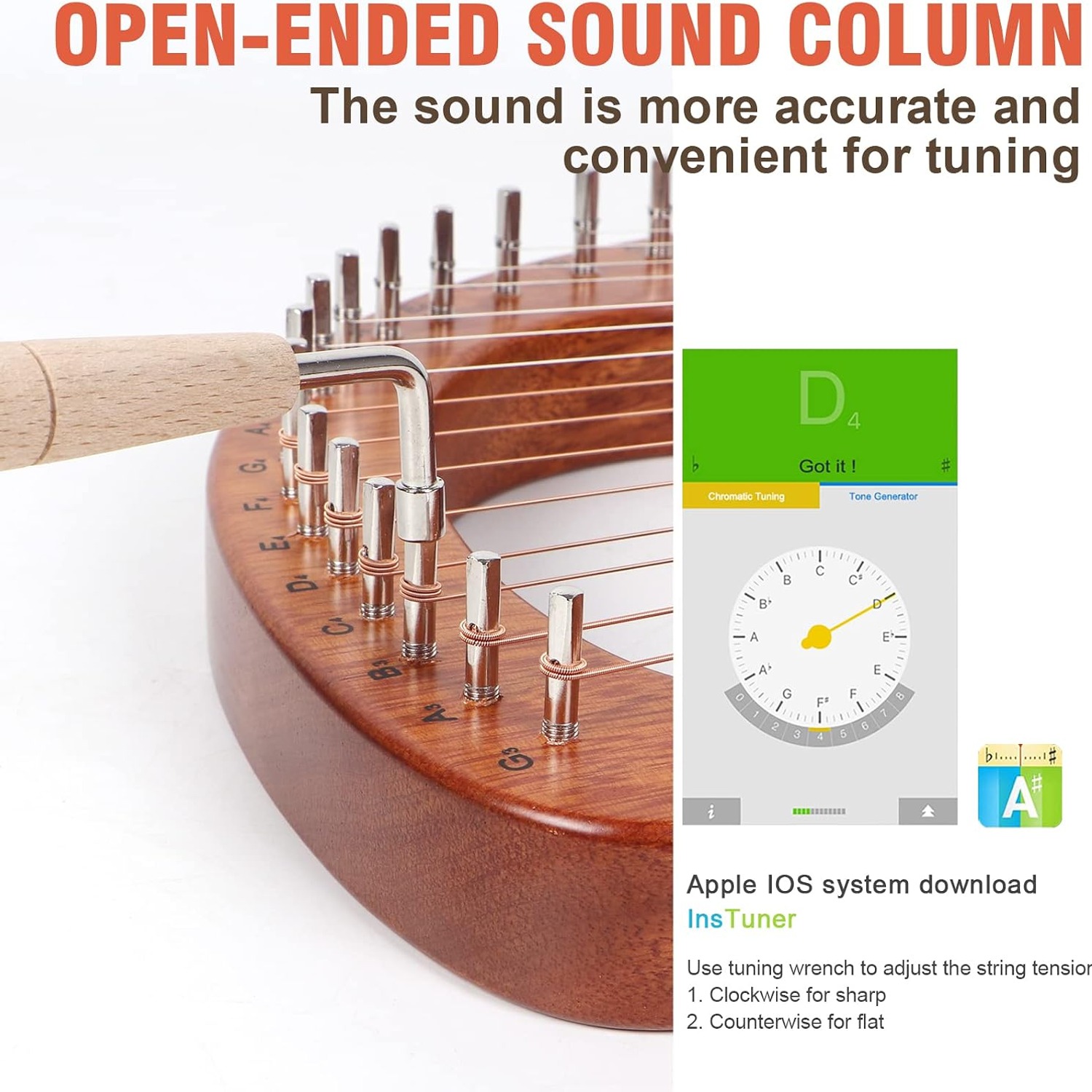 AKLOT 16 String Mahogany Lyre Harp with Gig Bag and Tuning Tools: image 5