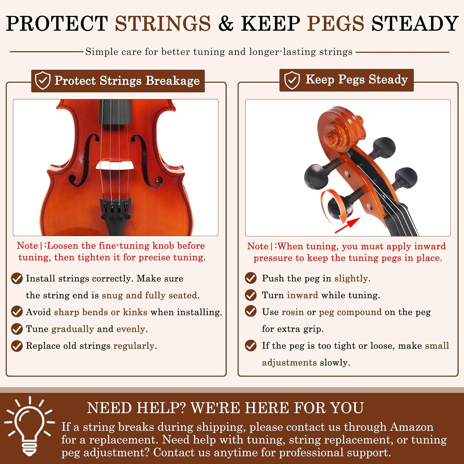 DIGERVY 4/4 Full Size Violin Kit with Case, Bow and Rosin: image 4