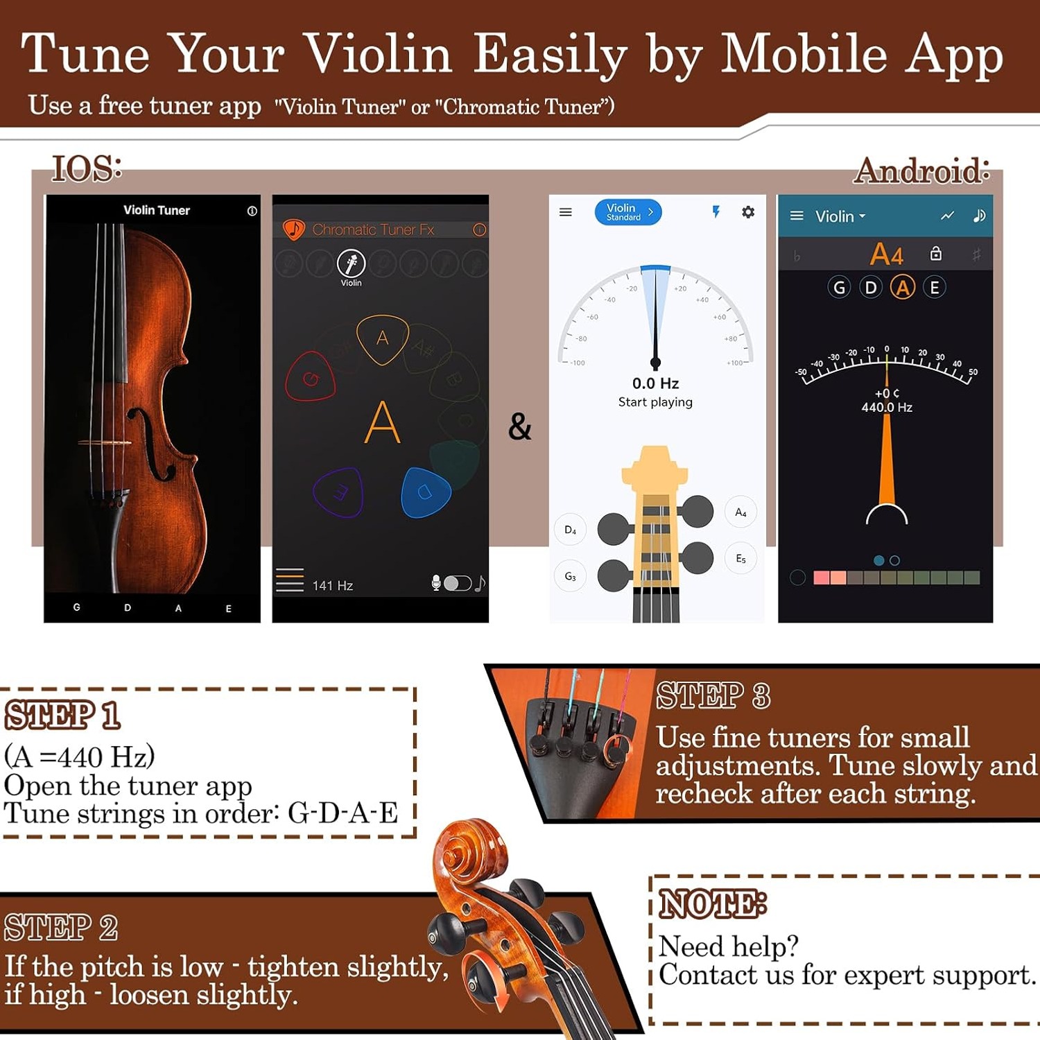 DIGERVY 4/4 Full Size Violin Kit with Case, Bow and Rosin: image 5
