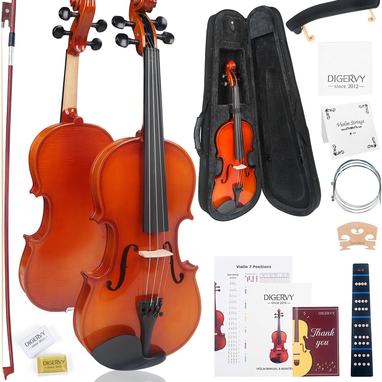 DIGERVY 4/4 Full Size Violin Kit with Case, Bow and Rosin