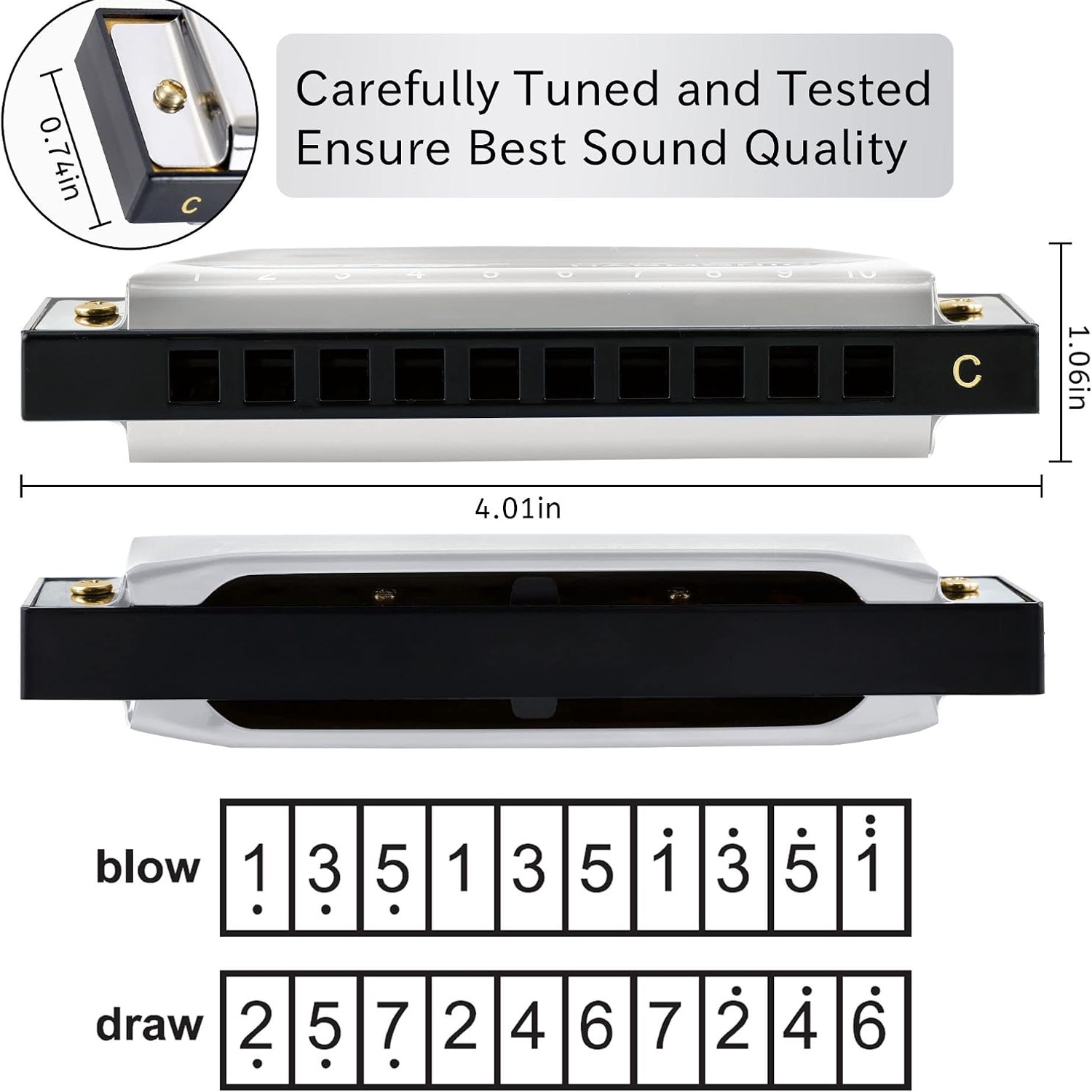 East Top T10-4 10 Hole Blues Harmonica, Key of C: image 5