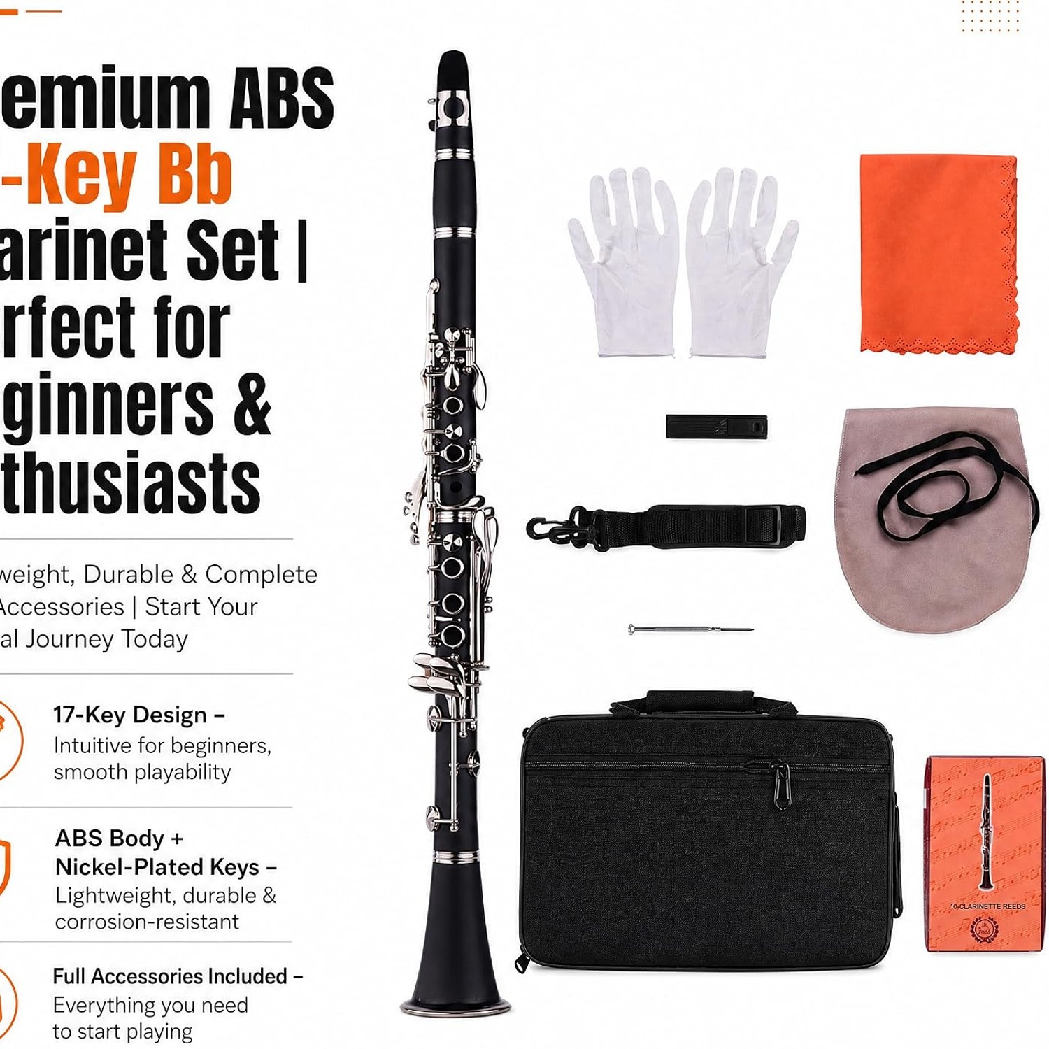 17-Key Bb Clarinet with Case and Starter Accessory Kit: image 2